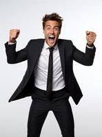 Ai Generative photo businessman excited because of achievement in business