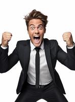 Ai Generative photo businessman excited because of achievement in business