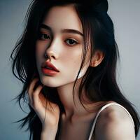 AI Generative Fashion interior photo of beautiful sensual woman with dark hair in elegant clothes