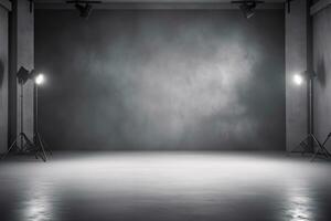 Gray Studio Concrete Room Background with Spotlight for Photography. AI Generative photo