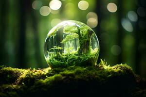 Earth Globe in Glass Sphere, Eco-Friendly Environment Concept for Earth Day. AI Generative photo