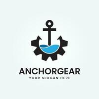 Anchor with gear and ocean vector icon pirate boat logo helmet Nautical maritime simple graphic symbol illustration