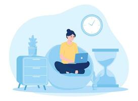 Women work alone from home to speed up work concept flat illustration vector