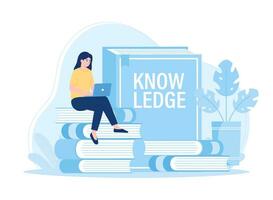 A woman is reading and searching to gain new knowledge concept flat illustration vector