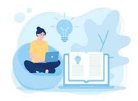 A woman is reading and searching to gain new knowledge concept flat illustration vector