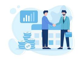 Two men are shaking hands on success in their business concept flat illustration vector