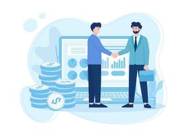 Two men are shaking hands on success in their business concept flat illustration vector