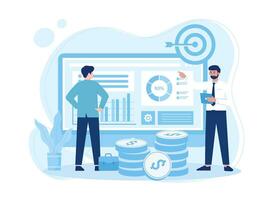 Two men discuss annual business targets concept flat illustration vector