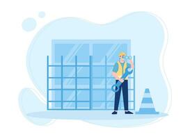 Men do the work and analyze the data themselves concept flat illustration vector