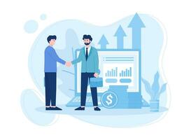 Two men are shaking hands on success in their business concept flat illustration vector