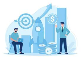 Two men discuss annual business targets concept flat illustration vector