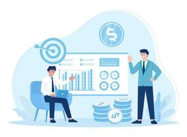 Two men discuss annual business targets concept flat illustration vector