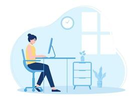 A woman does her own job analysis concept flat illustration vector