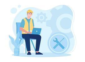 Men do the work and analyze the data themselves concept flat illustration vector