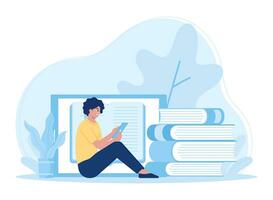 A woman is reading and searching to gain new knowledge concept flat illustration vector