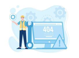 A man is checking a device for repairs concept flat illustration vector