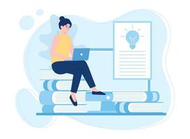 A woman is reading and searching to gain new knowledge concept flat illustration vector