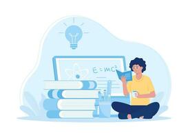 A woman is reading and searching to gain new knowledge concept flat illustration vector