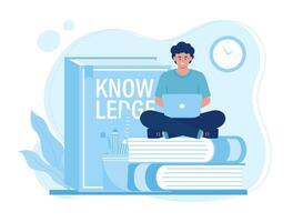 A man reading a book and browsing concept flat illustration vector