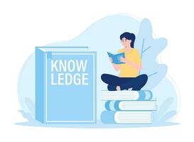 A woman is reading and searching to gain new knowledge concept flat illustration vector