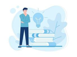 A man is looking for an idea in a book concept flat illustration vector