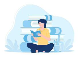 A woman is reading and searching to gain new knowledge concept flat illustration vector