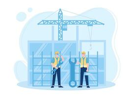 two workers were making observations while working on the building concept flat illustration vector