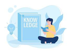 A woman is reading and searching to gain new knowledge concept flat illustration vector