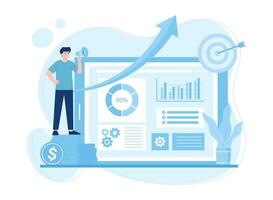 Men do the work and analyze the data themselves concept flat illustration vector