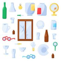 Broken Old Unwanted Glass Objects Collection vector