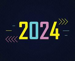 contento nuevo año 2024 fiesta resumen neón gráfico diseño vector logo símbolo ilustración con azul antecedentes