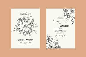 hand-drawn floral wedding invitation card vector