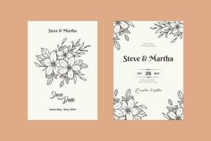 hand-drawn floral wedding invitation card vector