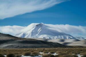 Scenery landscape view of large snow covered mountain. Generate ai photo