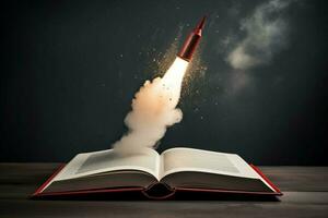 Rocket coming out of open book creative idea. Generate Ai photo