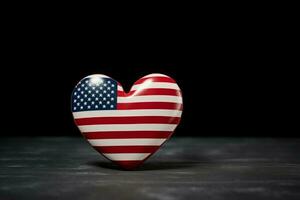 Patriotic heart shape with USA flag on black backdrop. Generate ai photo