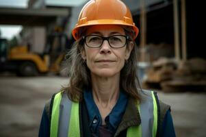 mujer trabajando en construcción proyecto edificio. generar ai foto