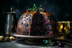 Pudding cake berries fresh food. Generate Ai photo