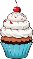 AI generated Sweet Cup Cake with Cream and Cherry Cartoon png