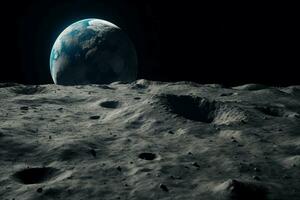 Blue earth moon surface photo cosmos. Generate Ai