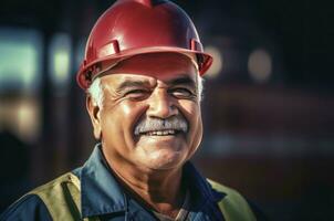 Smile happy construction worker in helmet. Generate Ai photo