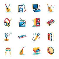 Pack of Music and Instruments Flat Icons vector