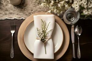 AI generated Rustic table setting for wedding photo