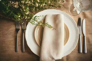 AI generated Rustic table setting for wedding photo