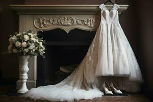 ai generado Boda vestir con Zapatos y flores foto