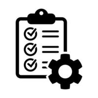 Clipboard with gear isolated icon. Technical support check list icon. Management flat icon concept. Software development. vector