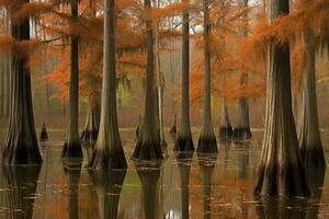 Cypress autumn trees. Generate Ai photo