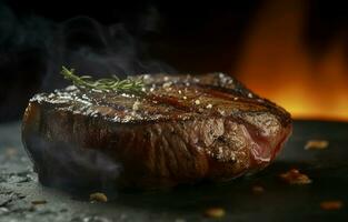 Hot grilled steak with rosemary. Generate ai photo