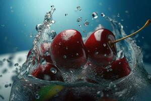 Carbonated water macro cherry. Generate Ai photo