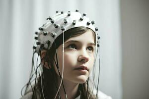 Girl neurofeedback eeg test. Generate Ai photo